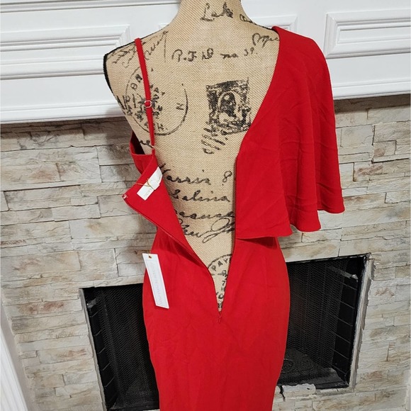 Dress the Population Beth one‎ shoulder lady in red midi dress size small new - Picture 7 of 10